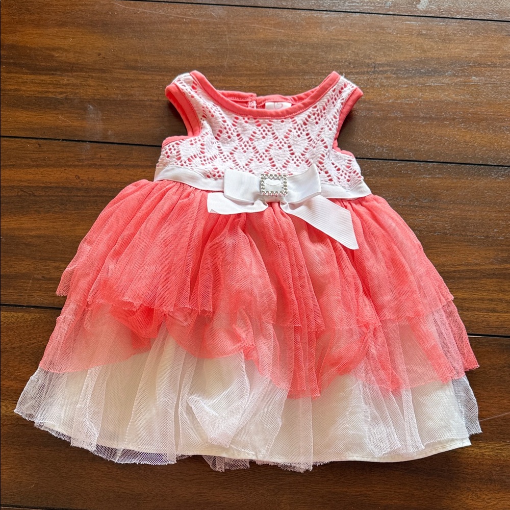 Youngland Coral and White Baby Dress‎ Sz 18 months